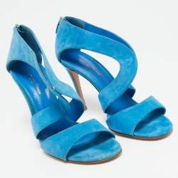 Pre Owned Gianvito Rossi Blue Suede Cut Out Ankle Strap Sandals Size 38.5