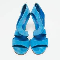 Pre Owned Gianvito Rossi Blue Suede Cut Out Ankle Strap Sandals Size 38.5