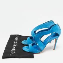 Pre Owned Gianvito Rossi Blue Suede Cut Out Ankle Strap Sandals Size 38.5