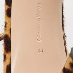 Pre Owned Gianvito Rossi Beige/Brown Leopard Print Calf Hair Portofino Ankle-Strap Sandals Size 41