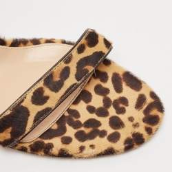 Pre Owned Gianvito Rossi Beige/Brown Leopard Print Calf Hair Portofino Ankle-Strap Sandals Size 41