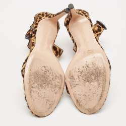 Pre Owned Gianvito Rossi Beige/Brown Leopard Print Calf Hair Portofino Ankle-Strap Sandals Size 41
