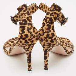 Pre Owned Gianvito Rossi Beige/Brown Leopard Print Calf Hair Portofino Ankle-Strap Sandals Size 41