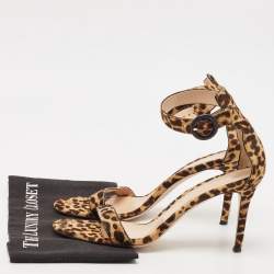 Pre Owned Gianvito Rossi Beige/Brown Leopard Print Calf Hair Portofino Ankle-Strap Sandals Size 41