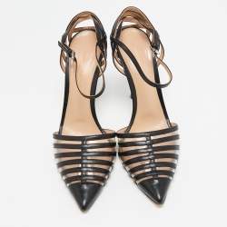 Pre Owned Gianvito Rossi Black Leather and PVC Strappy Pumps Size 39