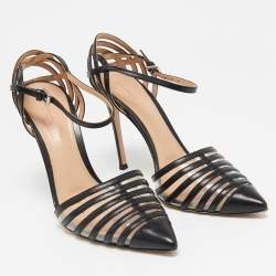 Pre Owned Gianvito Rossi Black Leather and PVC Strappy Pumps Size 39