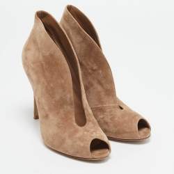 Gianvito Rossi Beige Suede Vamp Peep Toe Booties Size 39