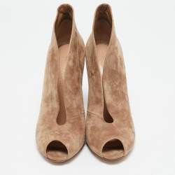 Gianvito Rossi Beige Suede Vamp Peep Toe Booties Size 39