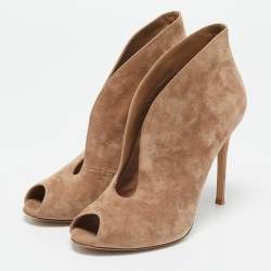 Gianvito Rossi Beige Suede Vamp Peep Toe Booties Size 39