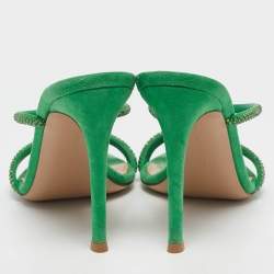 Gianvito Rossi Green Crystal Embellished Suede Cannes Sandals Size 36