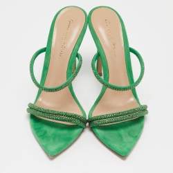 Gianvito Rossi Green Crystal Embellished Suede Cannes Sandals Size 36