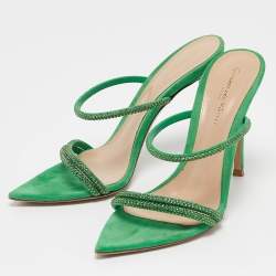 Gianvito Rossi Green Crystal Embellished Suede Cannes Sandals Size 36
