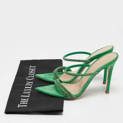 Gianvito Rossi Green Crystal Embellished Suede Cannes Sandals Size 36