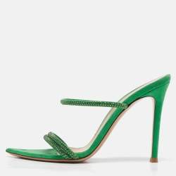 Gianvito Rossi Green Crystal Embellished Suede Cannes Sandals Size 36