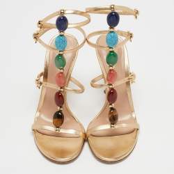 Pre Owned Gianvito Rossi Gold Leather Shanti Ankle Strap Sandals Size 36