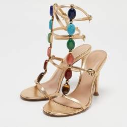 Pre Owned Gianvito Rossi Gold Leather Shanti Ankle Strap Sandals Size 36