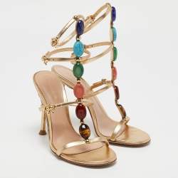 Pre Owned Gianvito Rossi Gold Leather Shanti Ankle Strap Sandals Size 36