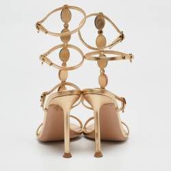 Pre Owned Gianvito Rossi Gold Leather Shanti Ankle Strap Sandals Size 36