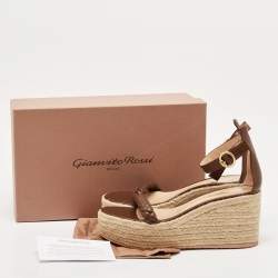 Pre Owned Gianvito Rossi Brown Braided Leather Merida Espadrille Wedge Sandals Size 41