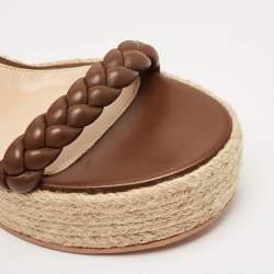 Pre Owned Gianvito Rossi Brown Braided Leather Merida Espadrille Wedge Sandals Size 41