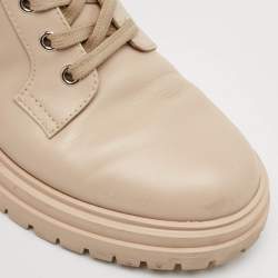 Pre Owned Gianvito Rossi Beige Leather Martis Combat Boots Size 38