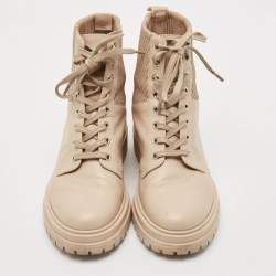 Pre Owned Gianvito Rossi Beige Leather Martis Combat Boots Size 38