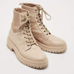 Pre Owned Gianvito Rossi Beige Leather Martis Combat Boots Size 38