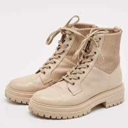Pre Owned Gianvito Rossi Beige Leather Martis Combat Boots Size 38