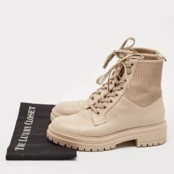 Pre Owned Gianvito Rossi Beige Leather Martis Combat Boots Size 38