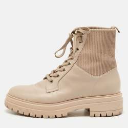Pre Owned Gianvito Rossi Beige Leather Martis Combat Boots Size 38