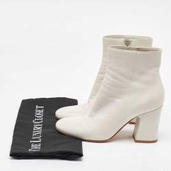 Pre Owned Gianvito Rossi White Leather Block Heel Ankle Length Boots Size 36.5