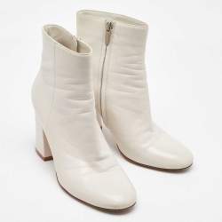 Pre Owned Gianvito Rossi White Leather Block Heel Ankle Length Boots Size 36.5