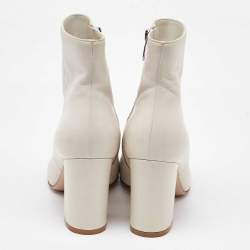 Pre Owned Gianvito Rossi White Leather Block Heel Ankle Length Boots Size 36.5