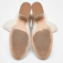 Pre Owned Gianvito Rossi White Leather Block Heel Ankle Length Boots Size 36.5