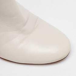 Pre Owned Gianvito Rossi White Leather Block Heel Ankle Length Boots Size 36.5