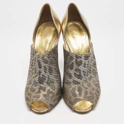 Pre Owned Gianvito Rossi Silver/Gold  Glitter and Leather Peep Toe Pumps Size 37