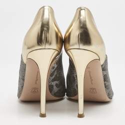 Pre Owned Gianvito Rossi Silver/Gold  Glitter and Leather Peep Toe Pumps Size 37