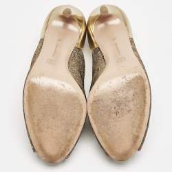 Pre Owned Gianvito Rossi Silver/Gold  Glitter and Leather Peep Toe Pumps Size 37