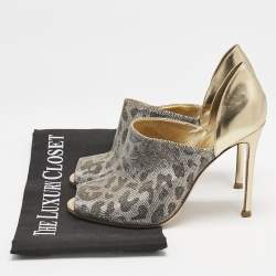Pre Owned Gianvito Rossi Silver/Gold  Glitter and Leather Peep Toe Pumps Size 37