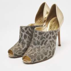 Pre Owned Gianvito Rossi Silver/Gold  Glitter and Leather Peep Toe Pumps Size 37