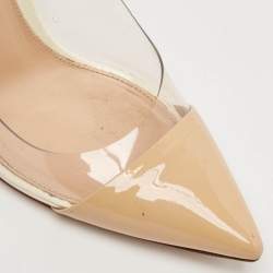 Gianvito Rossi Beige/White Patent Leather and PVC Plexi Pointed Toe Pumps Size 37