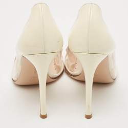 Gianvito Rossi Beige/White Patent Leather and PVC Plexi Pointed Toe Pumps Size 37
