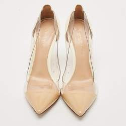 Gianvito Rossi Beige/White Patent Leather and PVC Plexi Pointed Toe Pumps Size 37