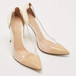 Gianvito Rossi Beige/White Patent Leather and PVC Plexi Pointed Toe Pumps Size 37