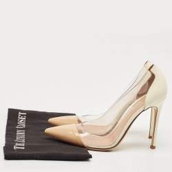 Gianvito Rossi Beige/White Patent Leather and PVC Plexi Pointed Toe Pumps Size 37
