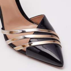 Pre Owned Gianvito Rossi Black Patent Leather Metallic Trim Ankle Strap Sandals Size 39.5