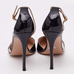 Pre Owned Gianvito Rossi Black Patent Leather Metallic Trim Ankle Strap Sandals Size 39.5