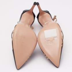 Pre Owned Gianvito Rossi Black Patent Leather Metallic Trim Ankle Strap Sandals Size 39.5