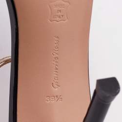 Pre Owned Gianvito Rossi Black Patent Leather Metallic Trim Ankle Strap Sandals Size 39.5