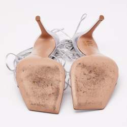 Pre Owned Gianvito Rossi Silver Leather Sylvie Sandals Size 41